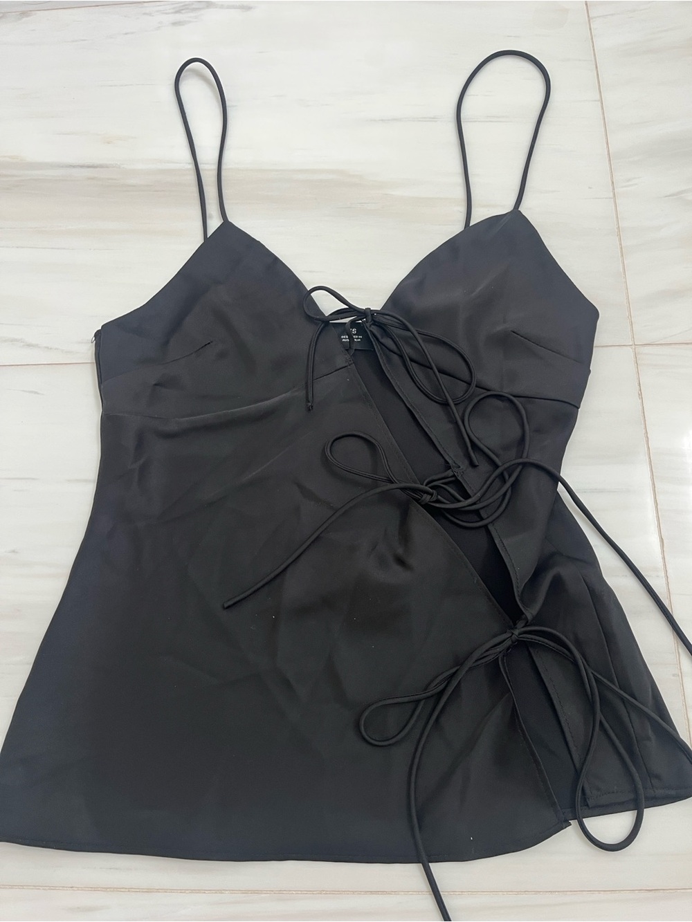 Lioness Black Lace-Up Spaghetti Strap Cami